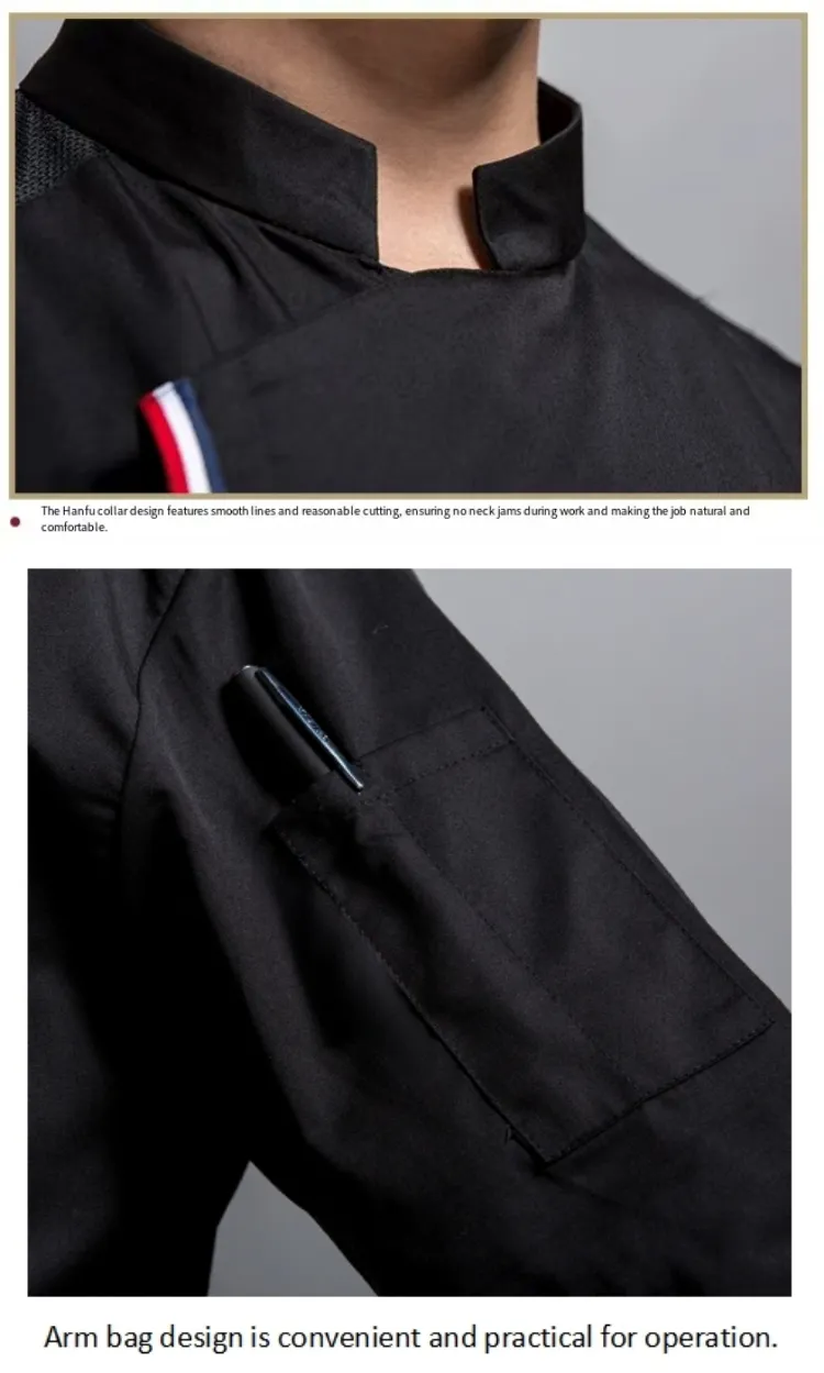 Uniforme de chef de manga larga y corta cómodo para cocina de panadería