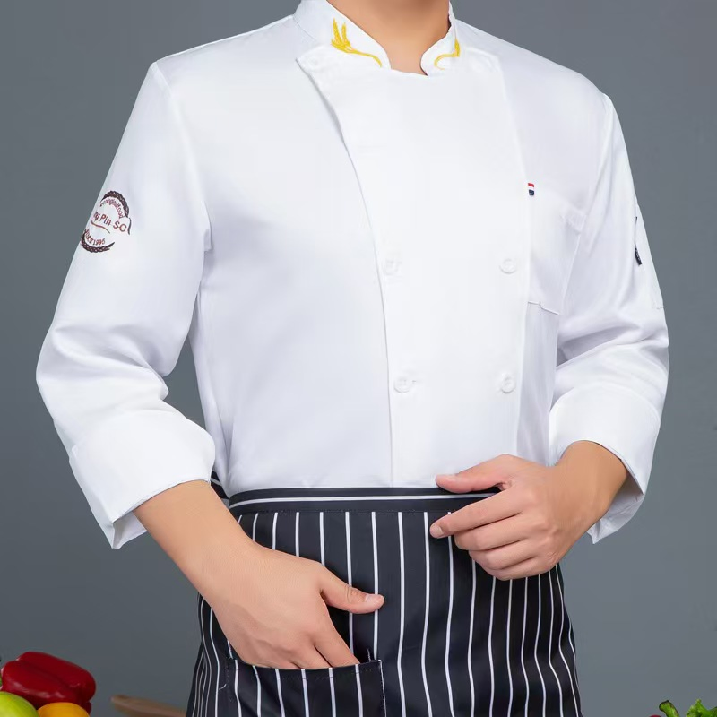 Chaqueta de chef unisex personalizada de manga larga para hombres, uniforme de trabajo de chef