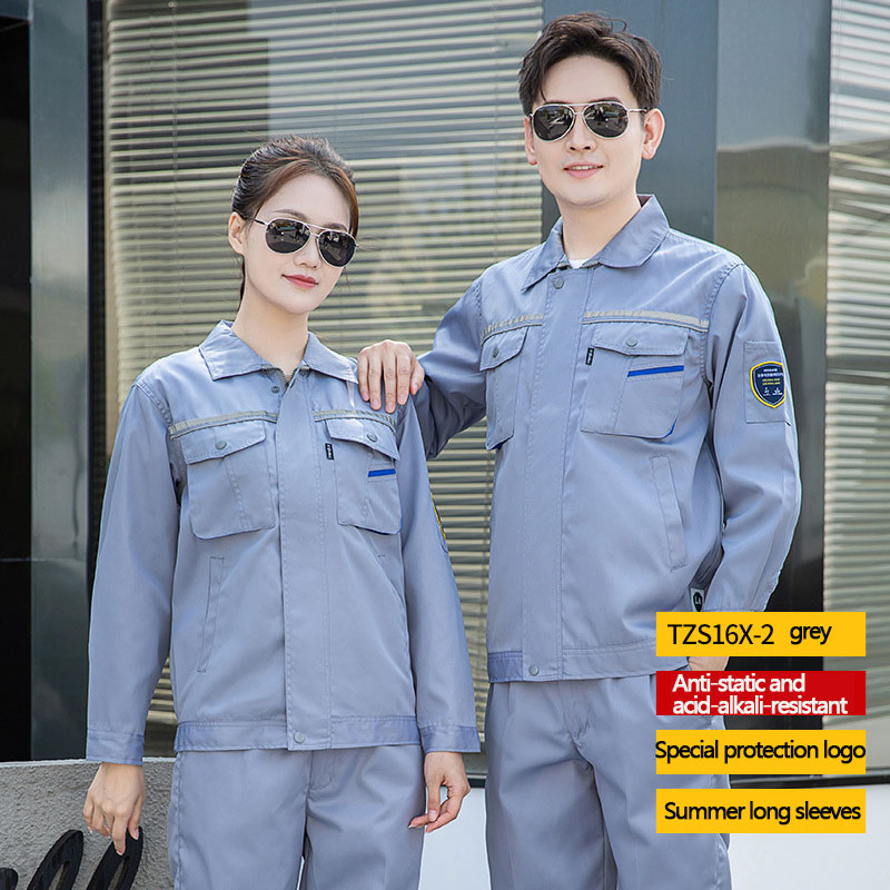 Uniforme de trabajo gris antiestático, resistente a ácidos y álcalis, de manga larga para verano, ropa de seguridad industrial con logo de protección especial