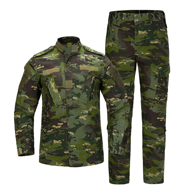 Suministro a granel de uniformes tácticos de color verde ejército duraderos con botones para empresas de seguridad y escuelas de entrenamiento