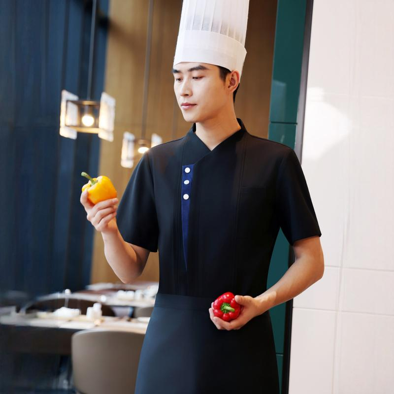 Uniforme de cocina personalizado impreso a granel para promoción de marca, abrigo de catering para unificación de uniformes en restaurantes de cadena