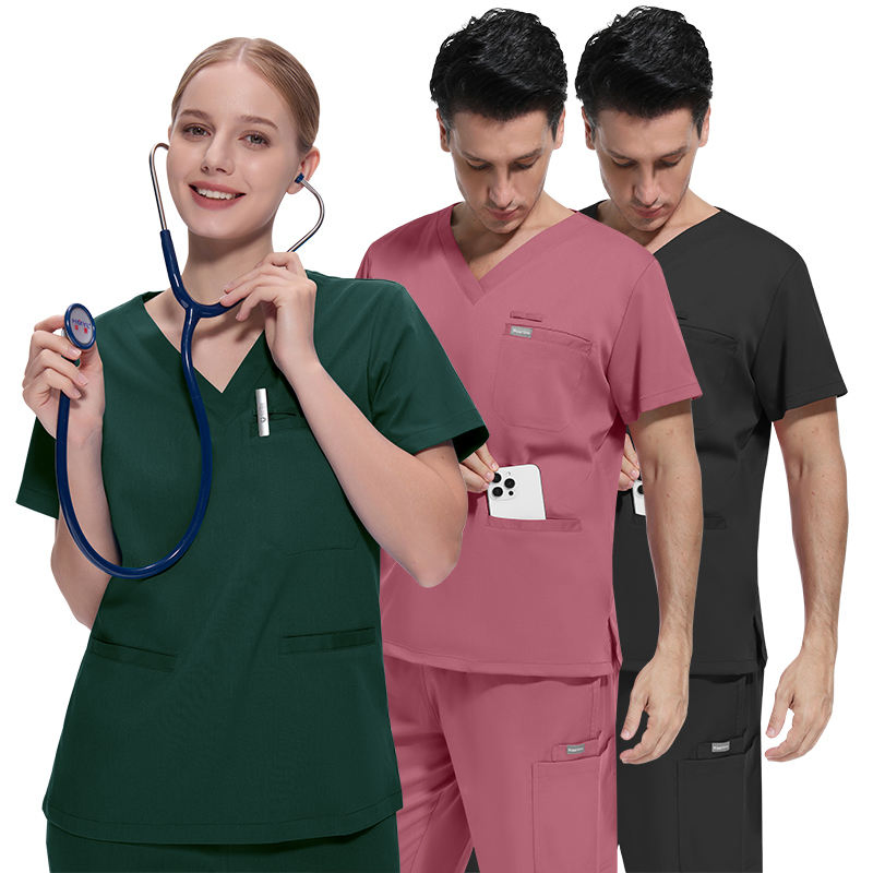 Uniforme de enfermera cómodo con spandex de cuatro direcciones, scrubs médicos profesionales, conjuntos de scrubs de lujo personalizados para mujeres