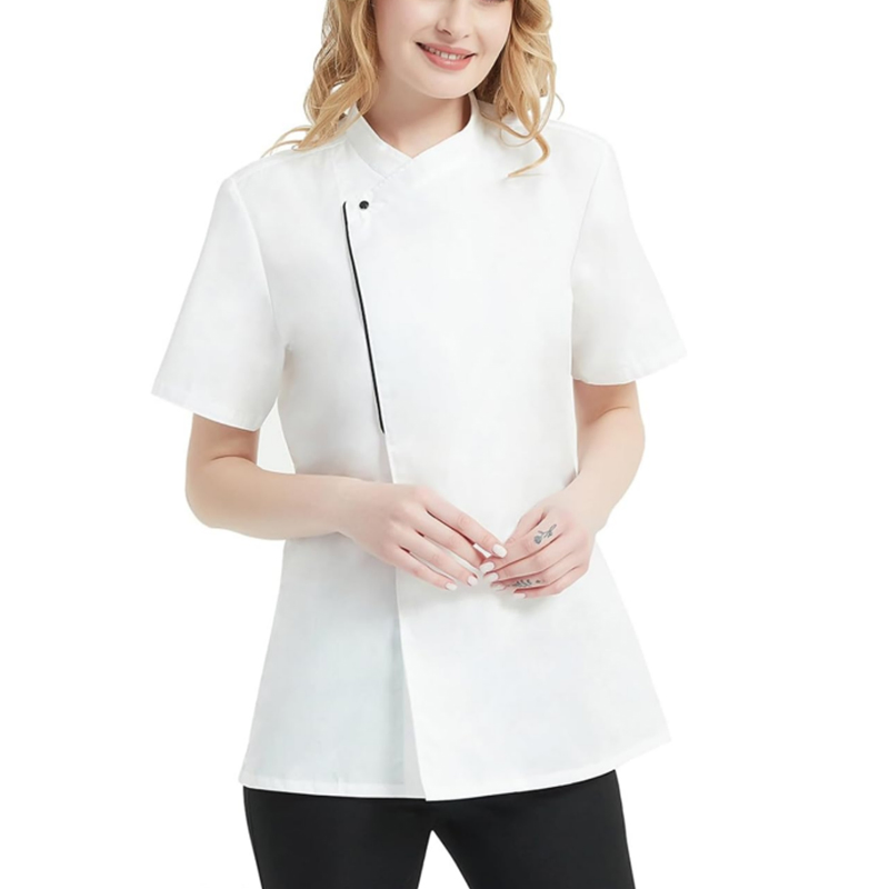 Chaqueta de chef de moda negra y blanca para restaurantes, bares y uniformes de hotel
