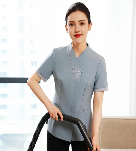 Uniforme de personal de limpieza con logo impreso personalizado para limpieza de oficinas