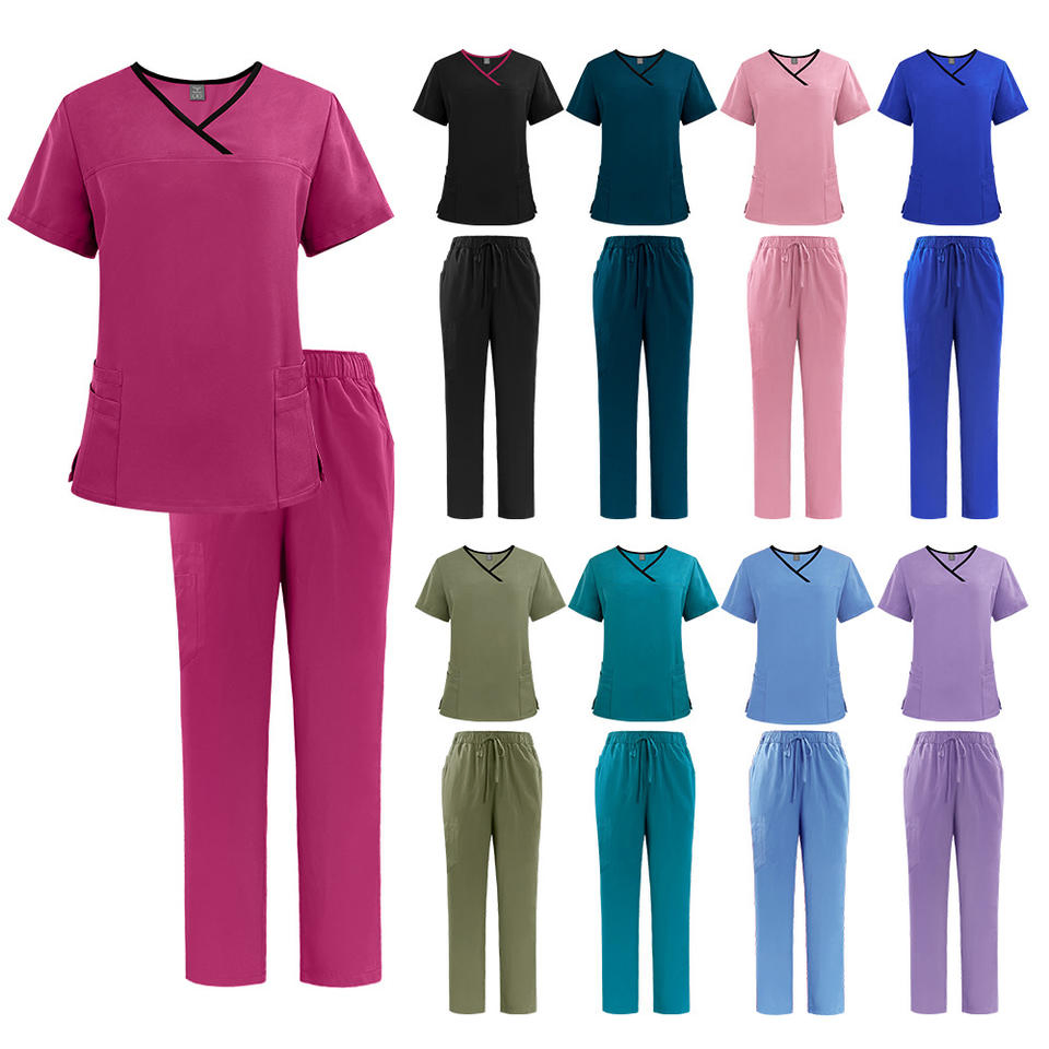 Conjunto de scrubs médicos de manga corta de secado rápido y estiramiento de alta calidad para hospitales, clínicas y uniformes de cosmetología