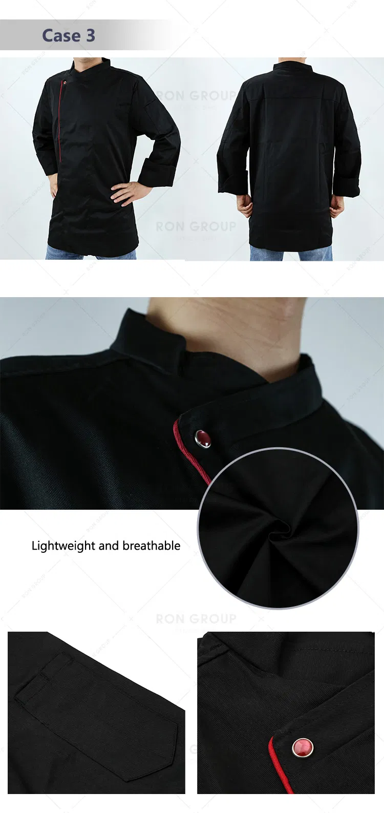 Chaqueta de uniforme de chef negra al por mayor
