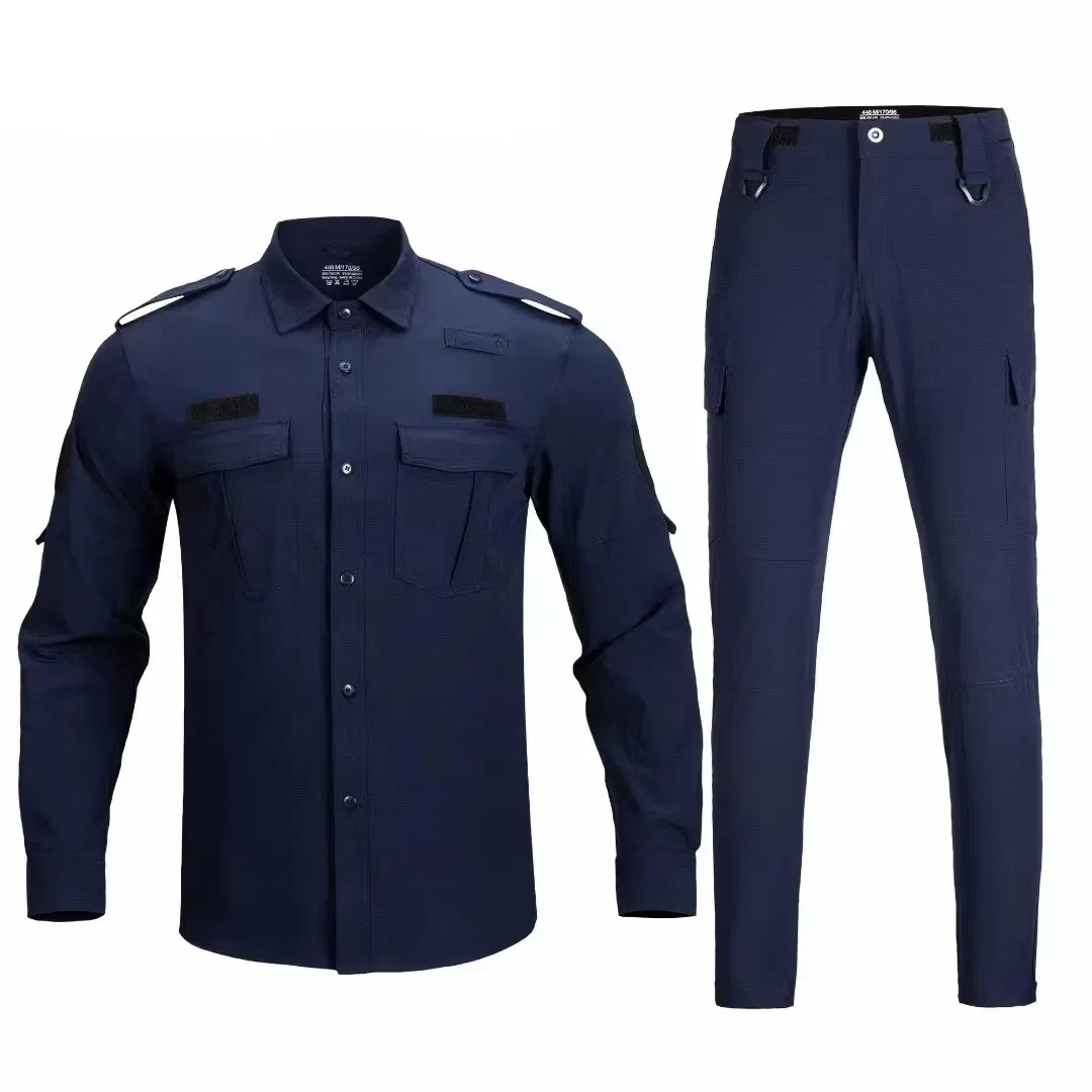 Uniformes de Seguridad Tácticos Azul Marino - Camisas de Trabajo de Manga Larga con Cierre Completo para Equipos de Patrulla de Hombres y Mujeres
