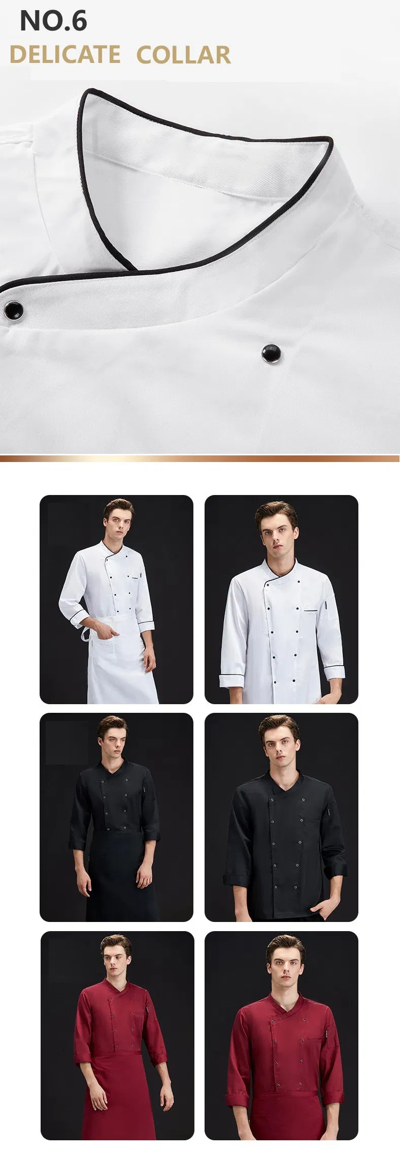 Uniforme de chef personalizado OEM para hombres, chaqueta de cocina para hotel, ropa de trabajo con logo para suministro al por mayor