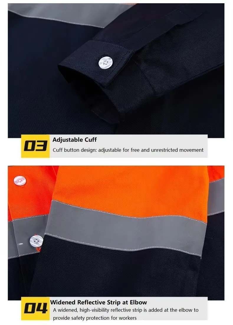 Camisas de trabajo de manga larga con tiras reflectantes al por mayor para fábrica, ropa de protección laboral industrial