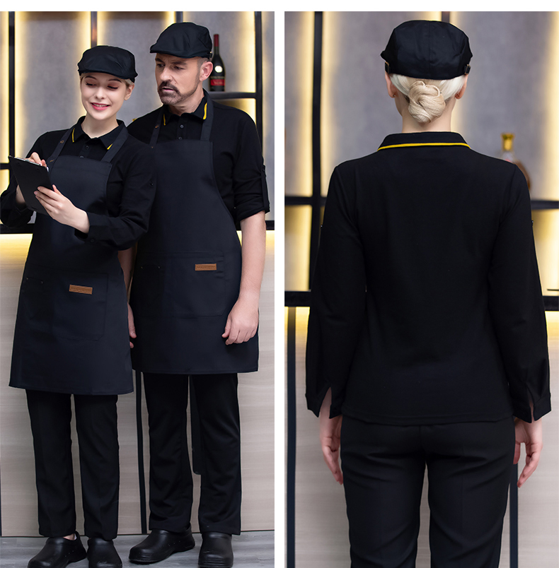 Camisa polo de manga larga personalizada al por mayor con logo, uniforme de camarero, ropa de trabajo para el personal de restaurante
