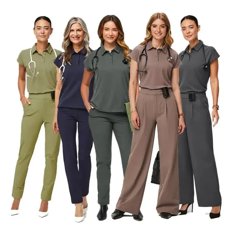 Conjuntos de uniformes de polo con hombros caídos, scrubs elásticos, uniforme médico, scrubs de hospital, scrubs de enfermería