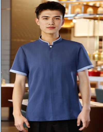 Uniforme de restaurante con cuello mandarín elegante, resistente a las arrugas y de secado rápido, disponible al por mayor