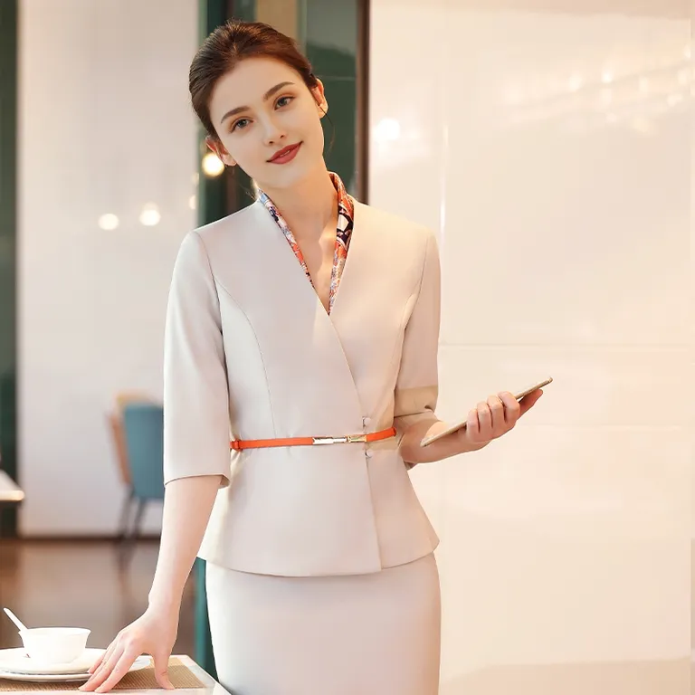 Uniforme moderno de hotel para mujeres, de manga corta, uniforme de recepcionista, uniforme de gerente para camareras