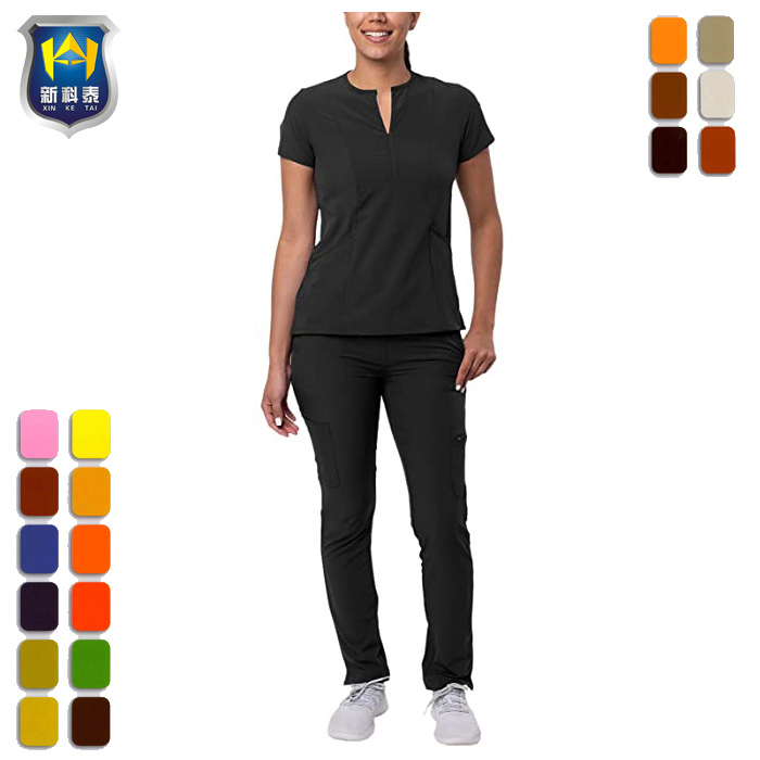 Conjunto de Uniformes Médicos de Top y Pantalones con Cuello en V para Mujeres