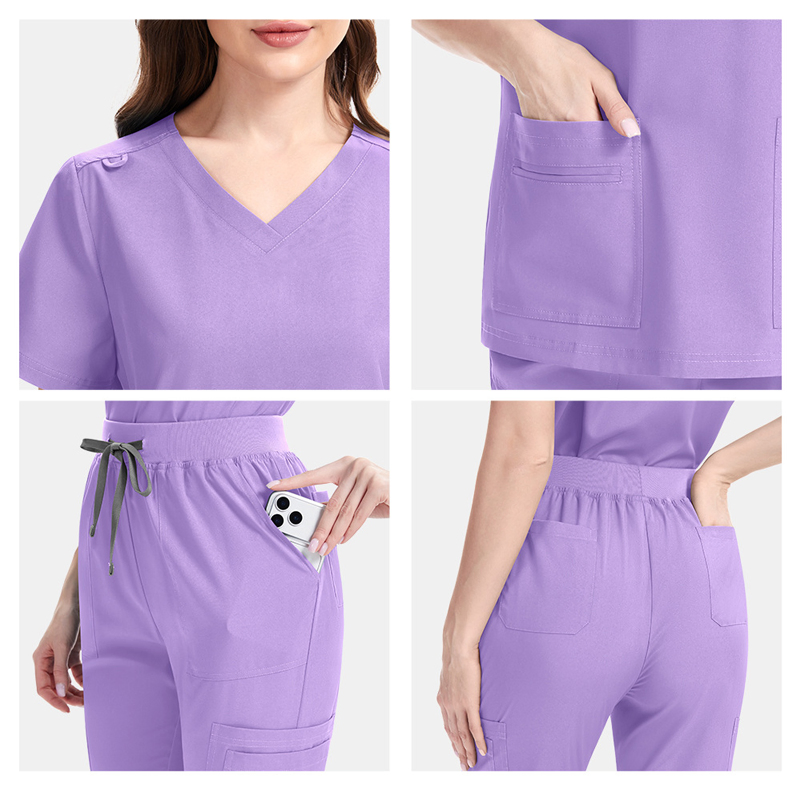 Diseño de moda personalizado europeo americano, ropa de trabajo para SPA, estilo de yoga, suave y transpirable, uniforme de esteticista para hospital, scrubs de lavado a mano