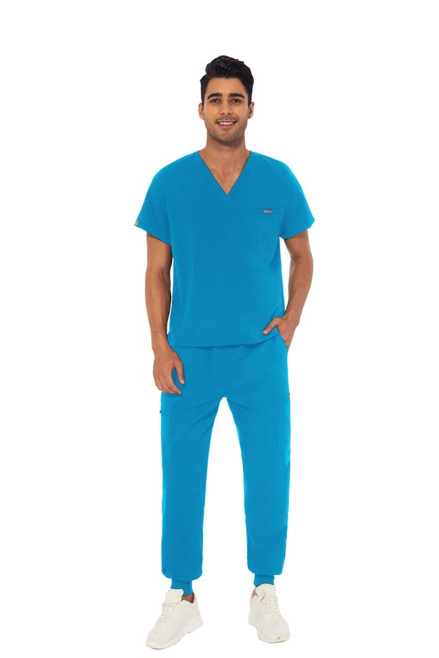 2026 Conjunto de Scrubs Quirúrgicos Médicos OEM ODM para Hombre con Cuello en V y Pantalones Jogger Uniformes de Hospital