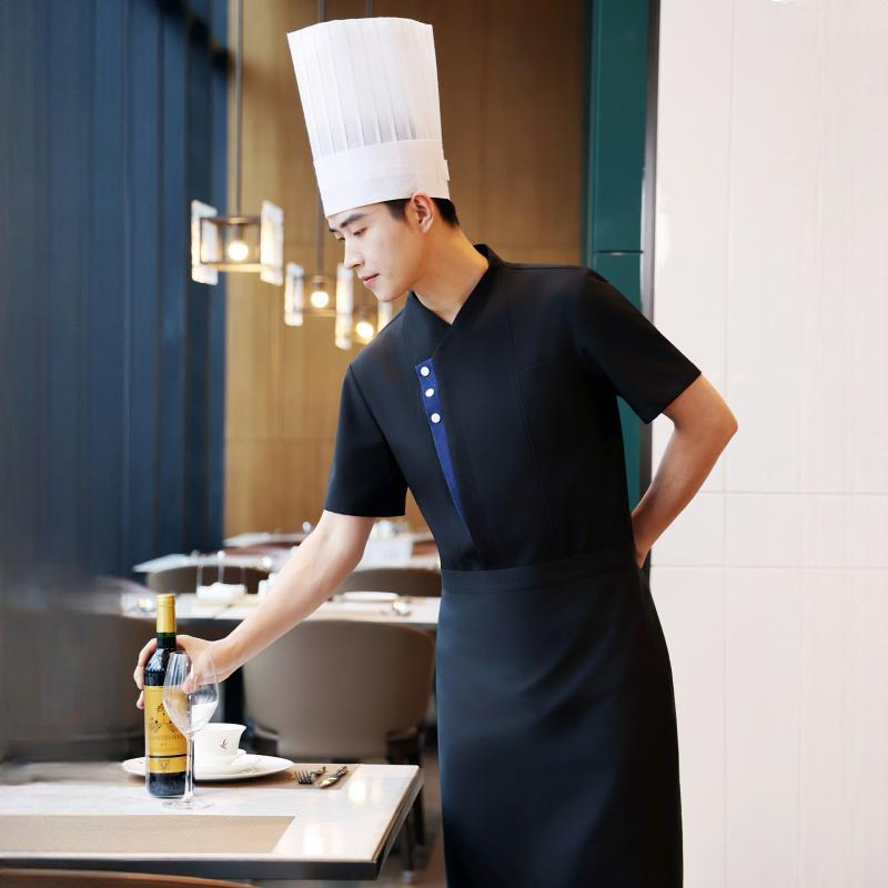 Uniforme de cocina personalizado impreso a granel para promoción de marca, abrigo de catering para unificación de uniformes en restaurantes de cadena