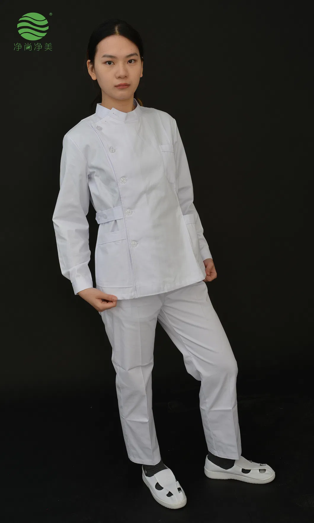 Conjunto de uniforme de enfermera de mezcla de algodón y poliéster de manga larga