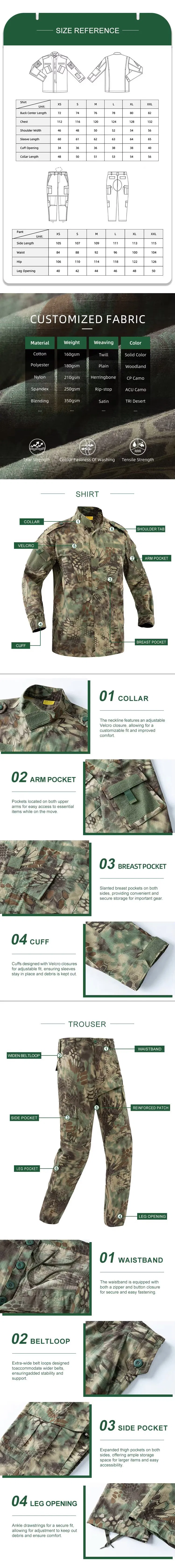 Detalle de confección y acabados del uniforme táctico verde ejército