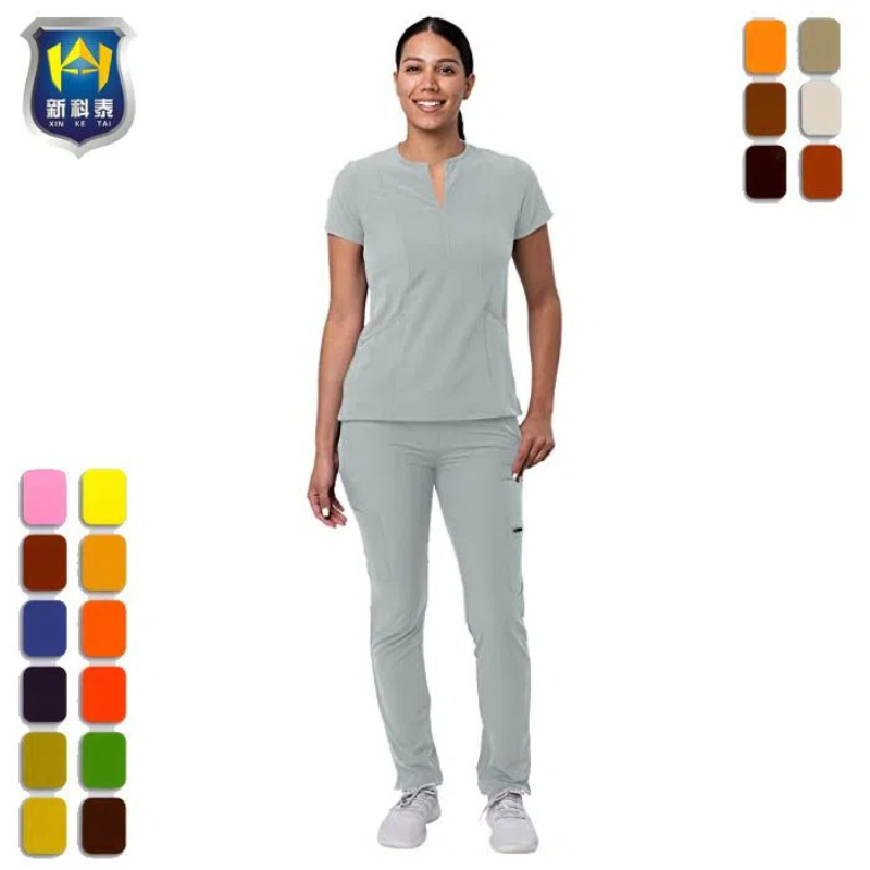 Conjunto de Uniformes Médicos de Top y Pantalones con Cuello en V para Mujeres