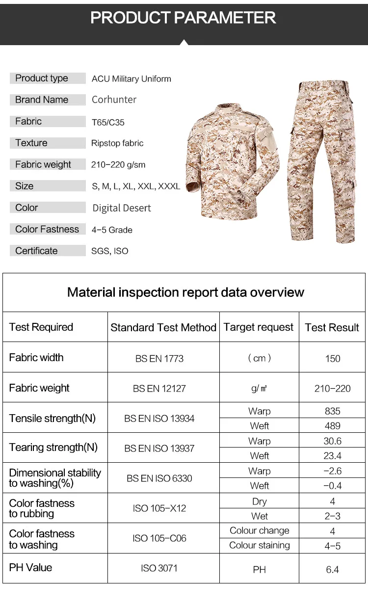 Traje de trabajo táctico de camuflaje mayorista Acu
