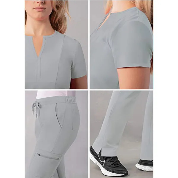 Conjunto de Uniformes Médicos de Top y Pantalones con Cuello en V para Mujeres