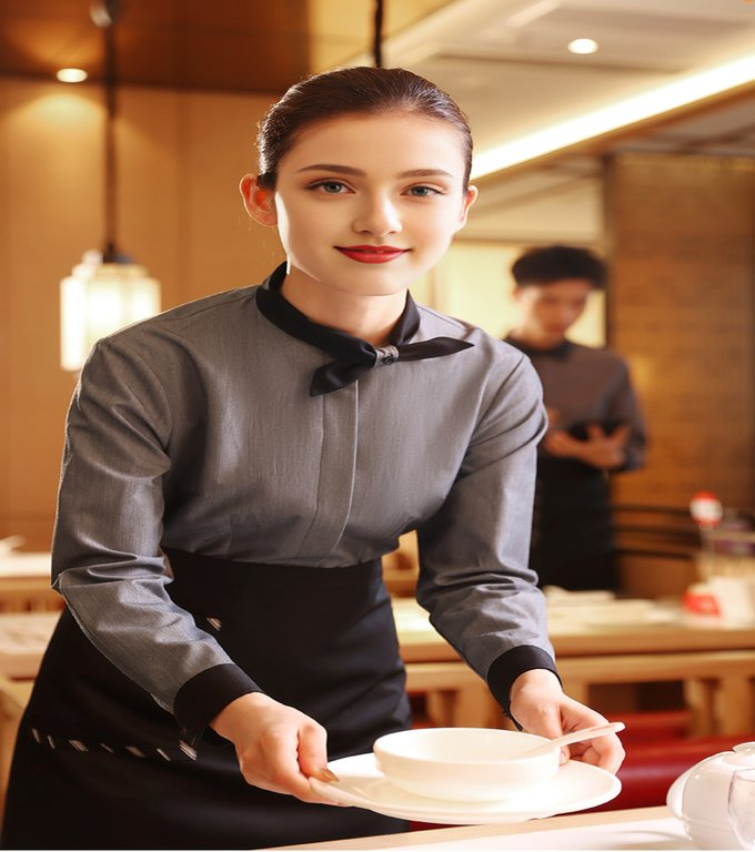 Uniforme de casa de té de alta gama, suave, amigable con la piel, poliéster, ropa de trabajo para servicio en hotel