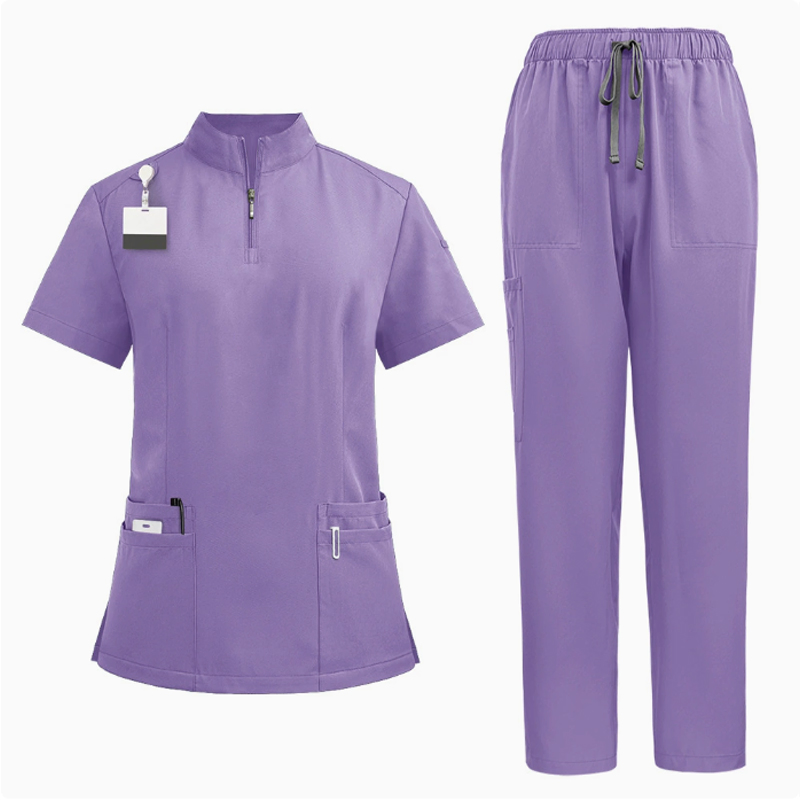 Conjunto de Top de Scrubs con Cremallera en V y Pantalones Jogger Profesionales Uniforme de Enfermería para Personal Hospitalario