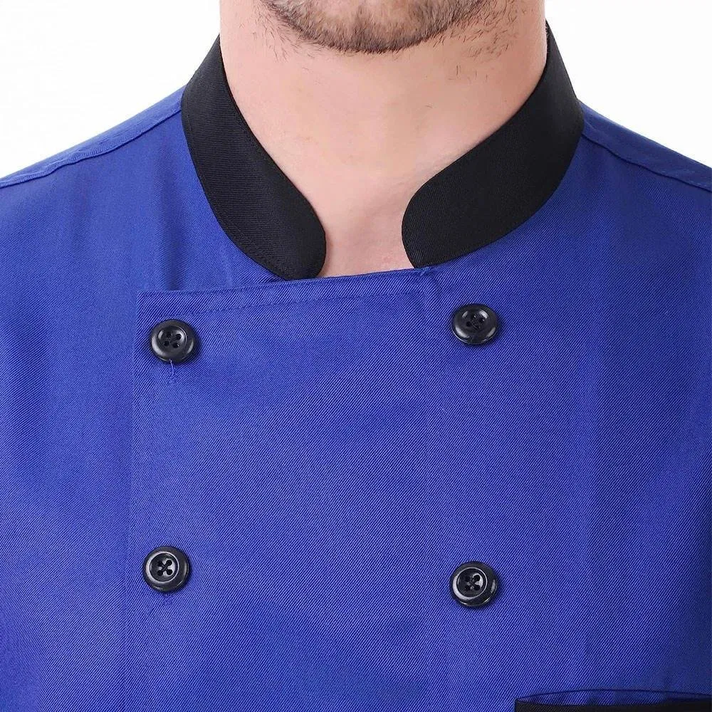Chaqueta de chef de alta calidad de manga larga personalizada, tela de sarga, uniforme profesional de trabajo, ropa de trabajo para restaurante y bar