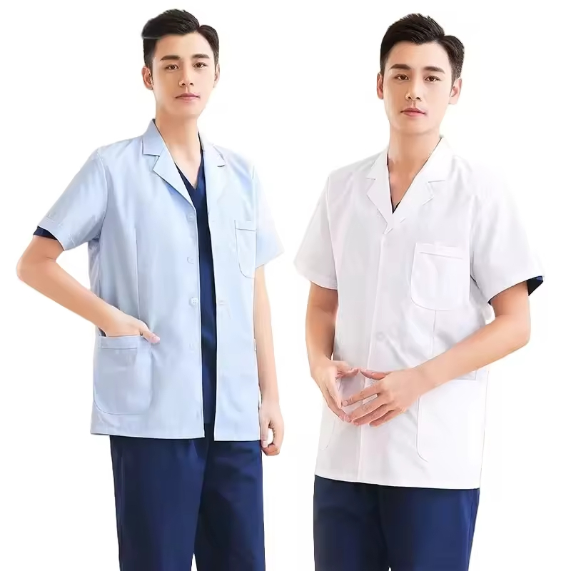 Servicio OEM Bata Blanca de Laboratorio Manga Corta Tops Pantalones Uniforme Dental Dentista Hospital Ropa para Uso en Oficina de Laboratorio
