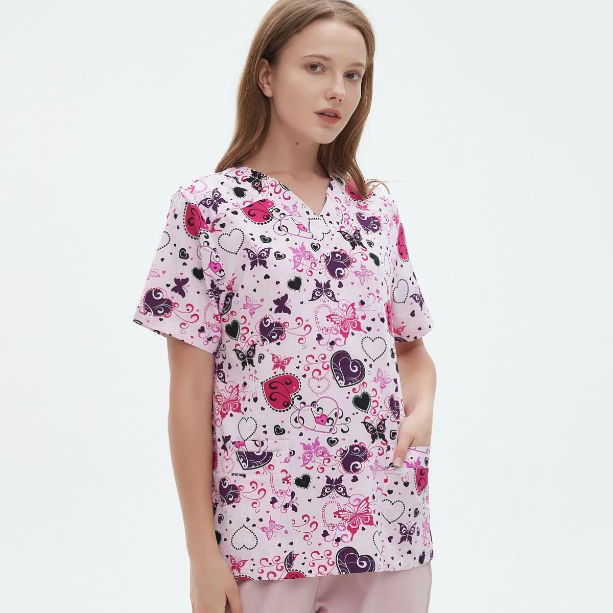 Conjunto de scrubs desechables OEM para enfermería, traje médico, uniformes de hospital