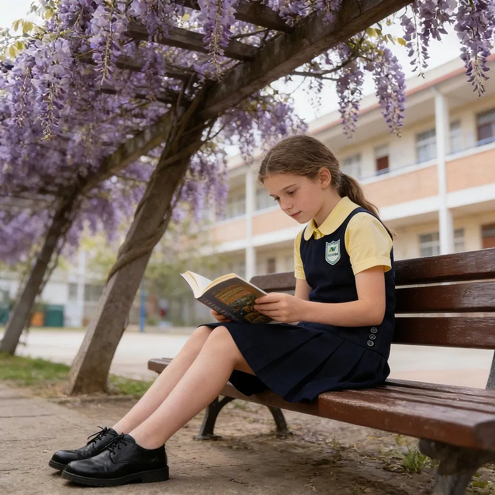Vestido de niña estilo británico, peto a cuadros azul marino, vestido escolar uniforme