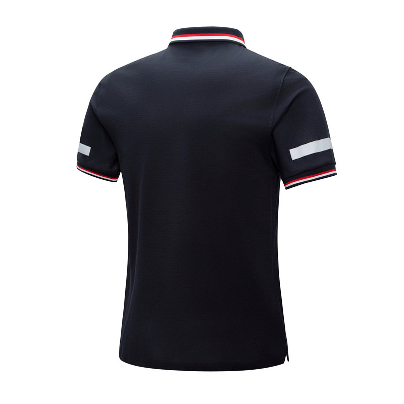 Camisa polo de manga corta con cuello contrastante en navy, resistente a las arrugas, uniforme de trabajo para corporativos y seguridad