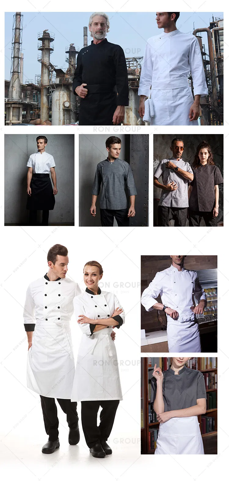 Chaqueta de uniforme de chef negra al por mayor