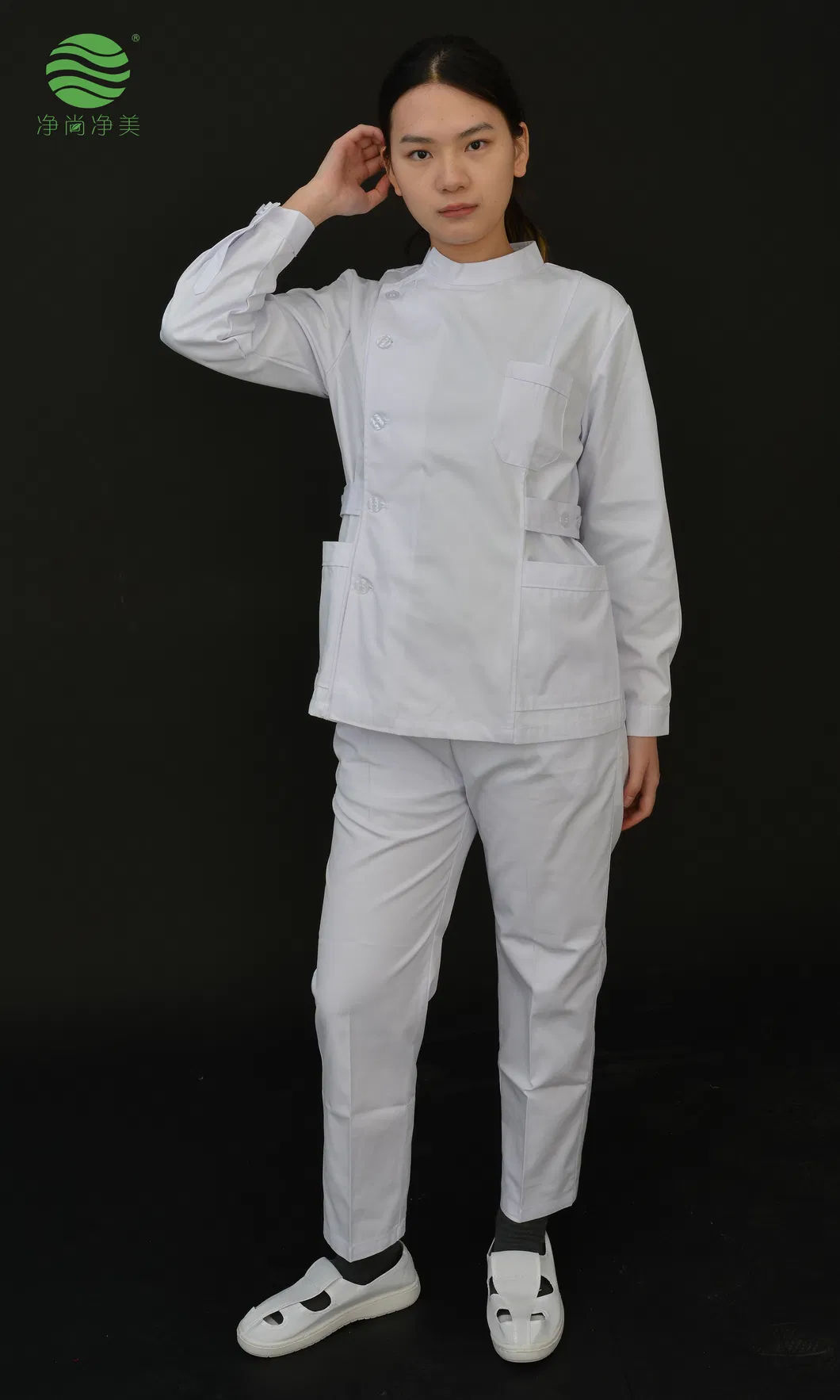 Conjunto de uniforme de enfermera de mezcla de algodón y poliéster de manga larga