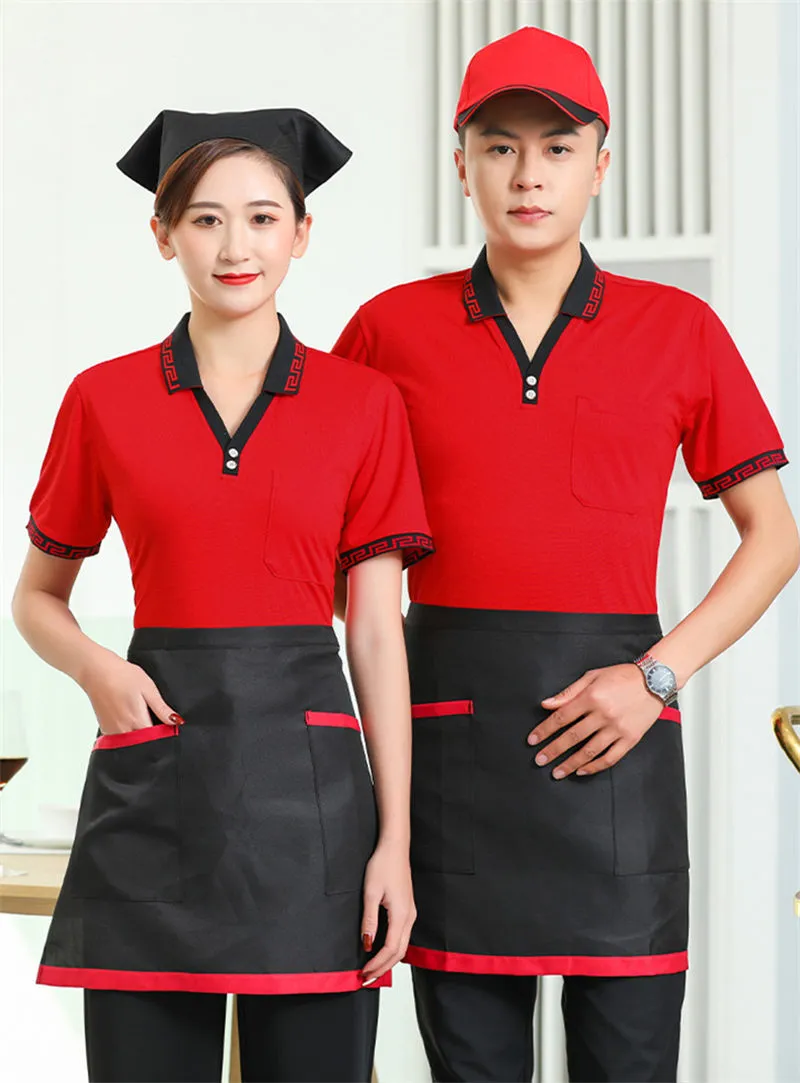 200g Camiseta de manga corta con gran escote en V Ropa de trabajo Uniforme de hotel