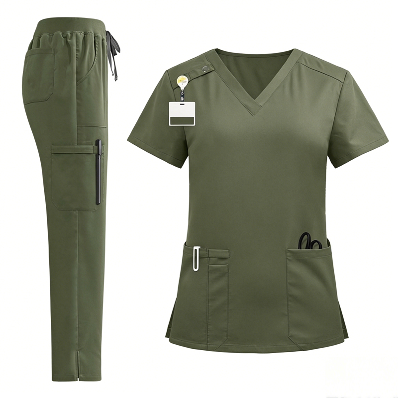 Conjuntos de uniformes de scrubs elásticos de moda para mujeres, blusas y pantalones, trajes con logo personalizado para hospitales, uniformes médicos para enfermeras, conjuntos de scrubs