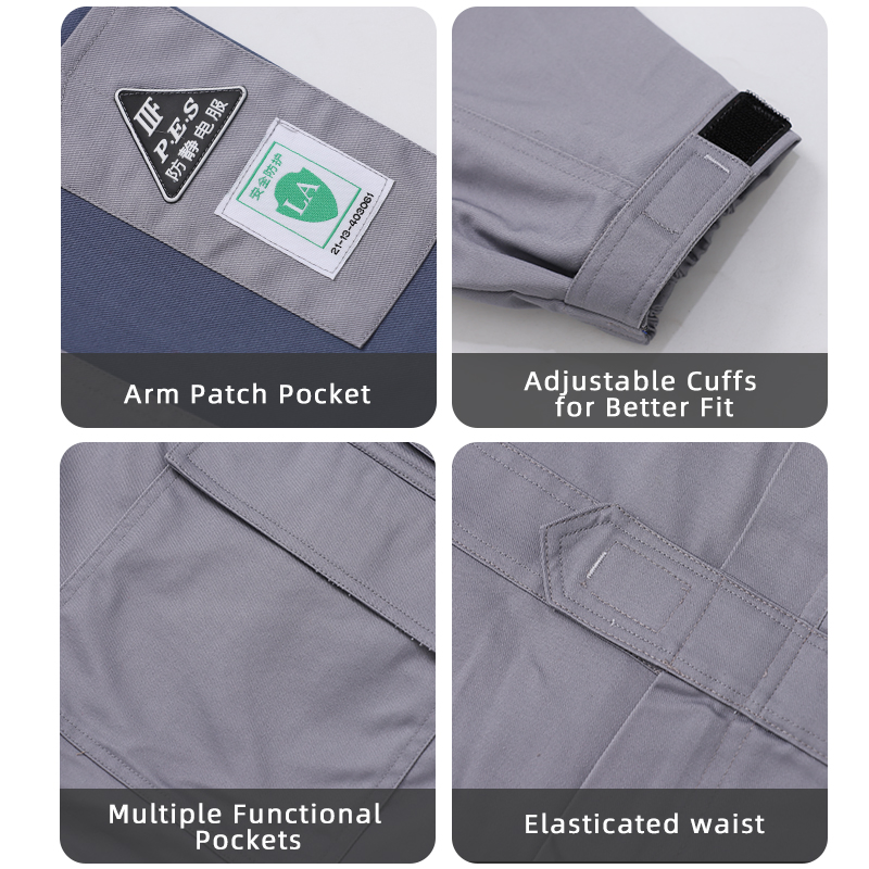 Conjunto de trabajo de dos piezas antiestático uniforme de seguridad ESD industrial ropa de protección duradera soporte de logotipo personalizado