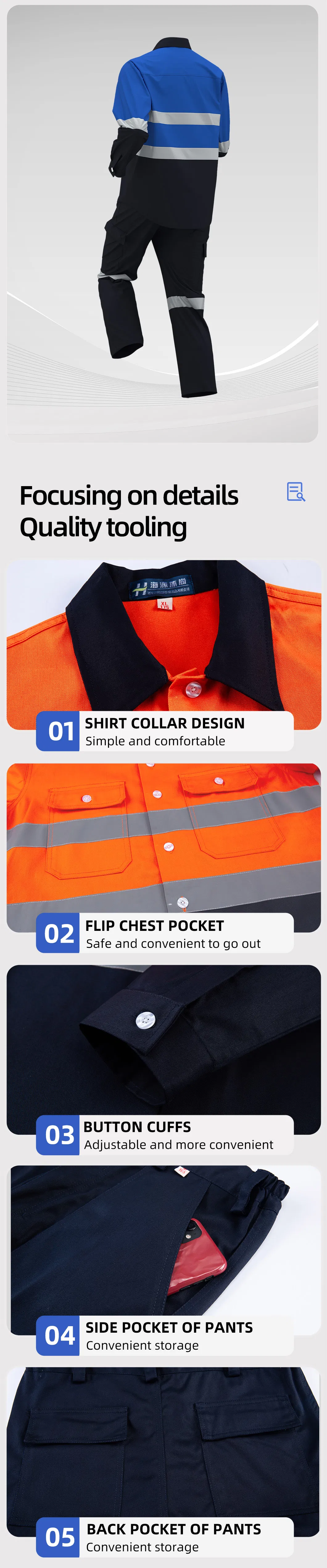 Uniformes industriales reflectantes OEM ropa de trabajo de seguridad para carreteras vestimenta de alta visibilidad