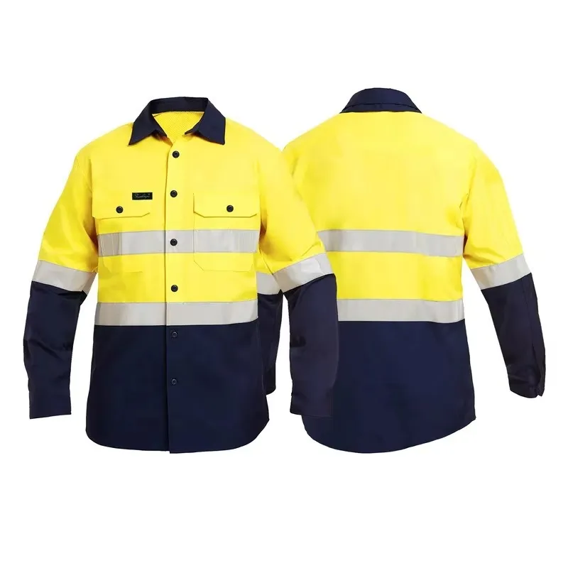 Camisas de trabajo de manga larga con tiras reflectantes al por mayor para fábrica, ropa de protección laboral industrial