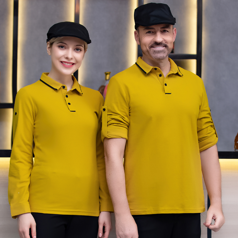 Camisa polo de manga larga personalizada al por mayor con logo, uniforme de camarero, ropa de trabajo para el personal de restaurante