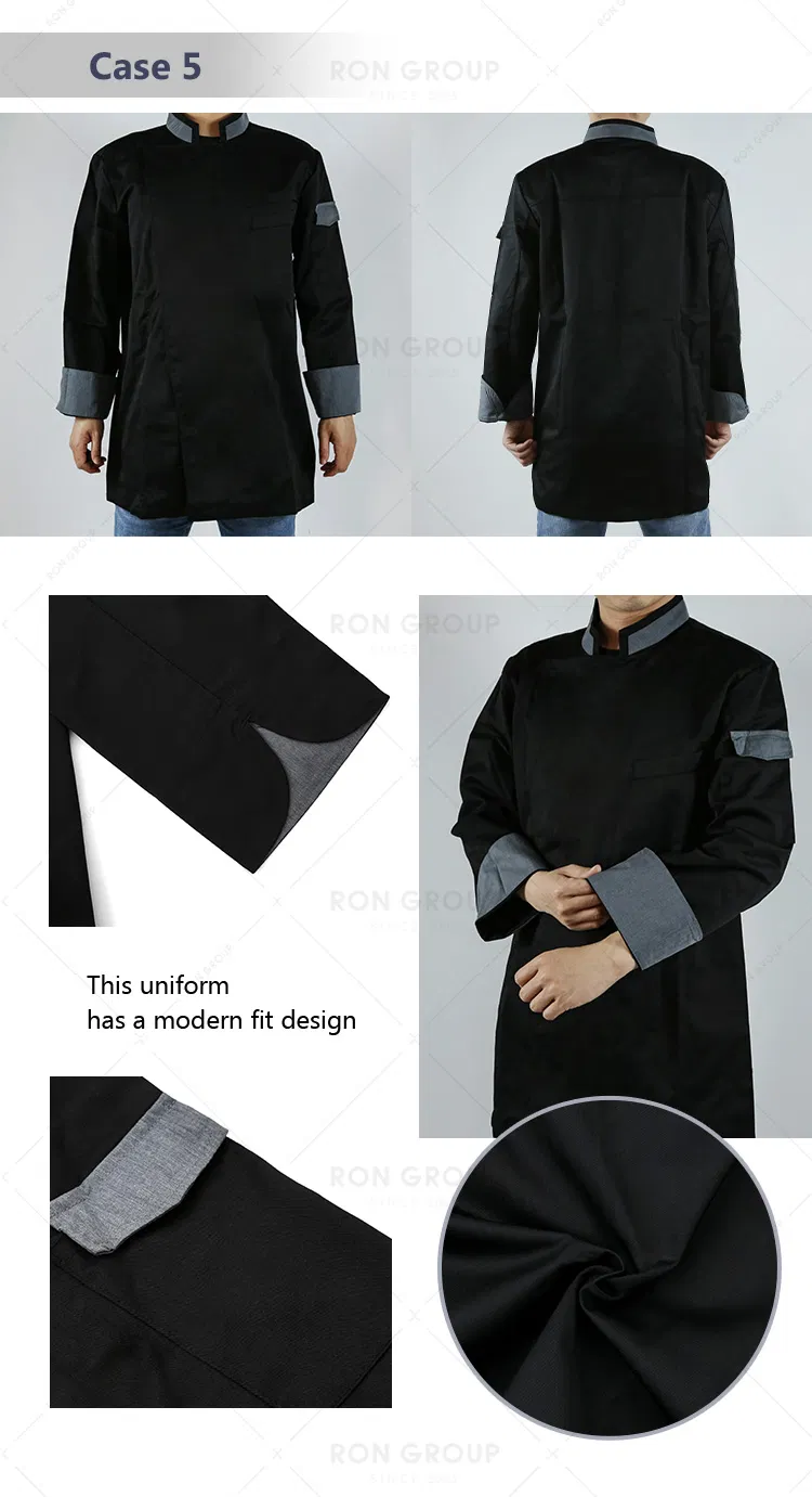 Chaqueta de uniforme de chef negra al por mayor