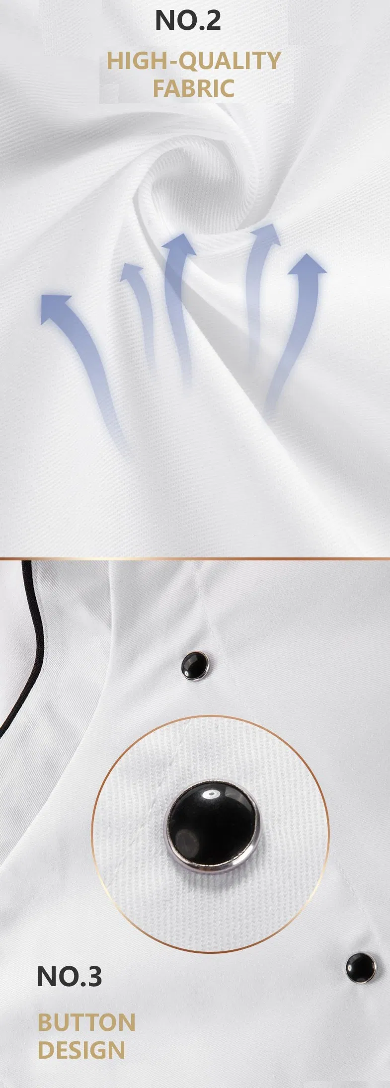 Uniforme de chef personalizado OEM para hombres, chaqueta de cocina para hotel, ropa de trabajo con logo para suministro al por mayor