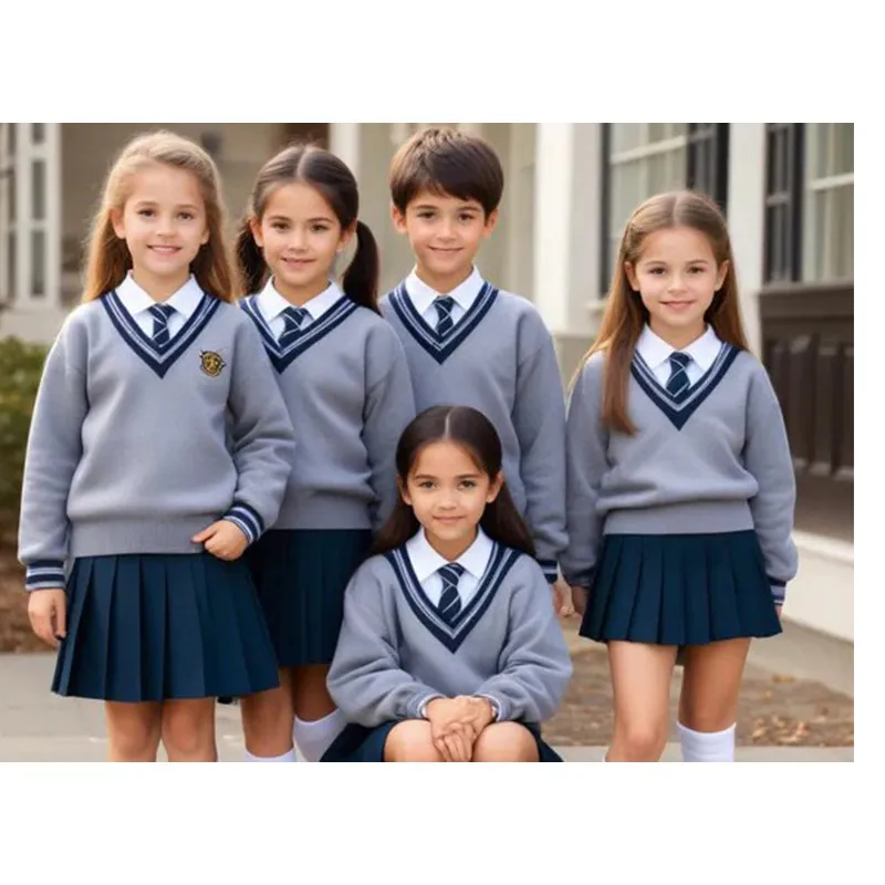 Suministro de fabricante OEM de suéter de punto de uniforme escolar al por mayor para estudiantes con logotipo personalizado
