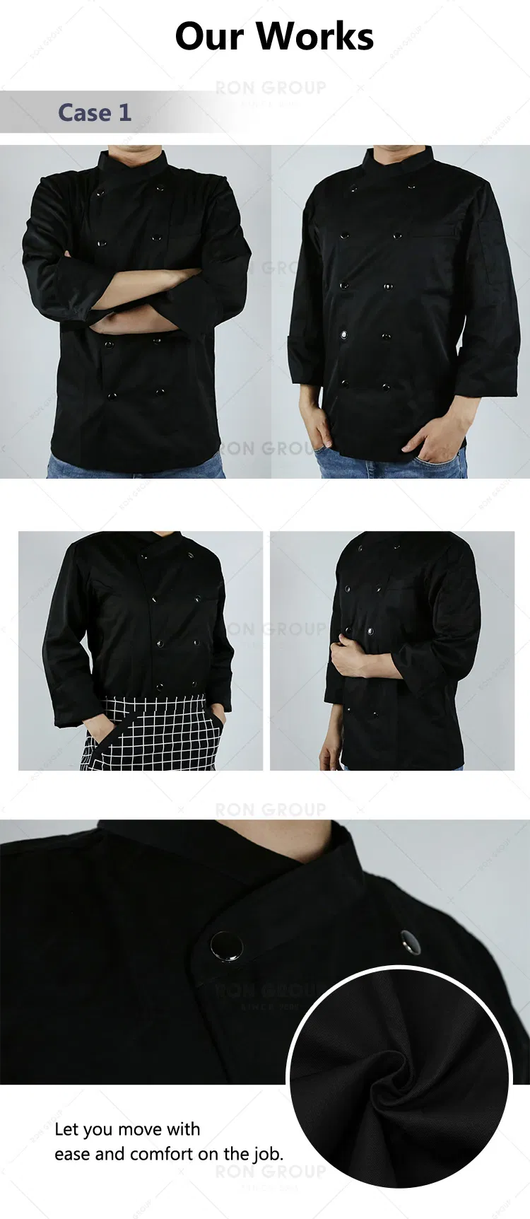Chaqueta de uniforme de chef negra al por mayor