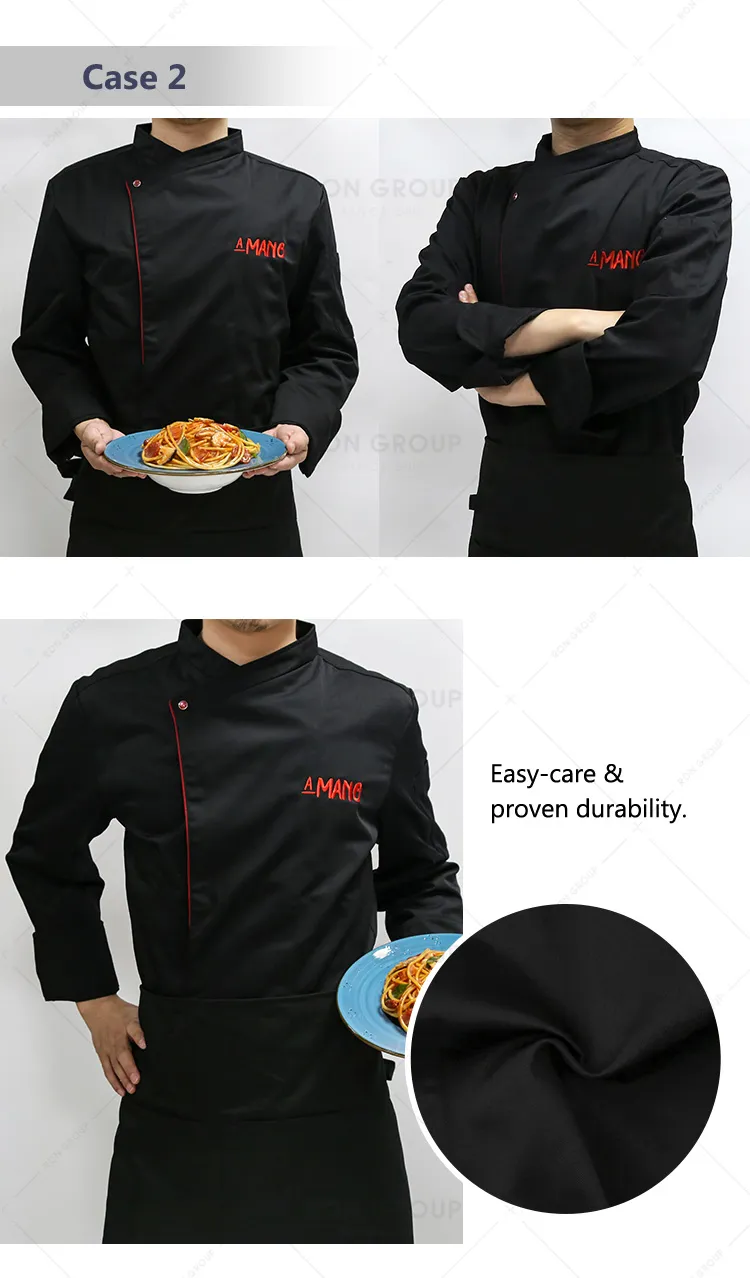 Chaqueta de uniforme de chef negra al por mayor