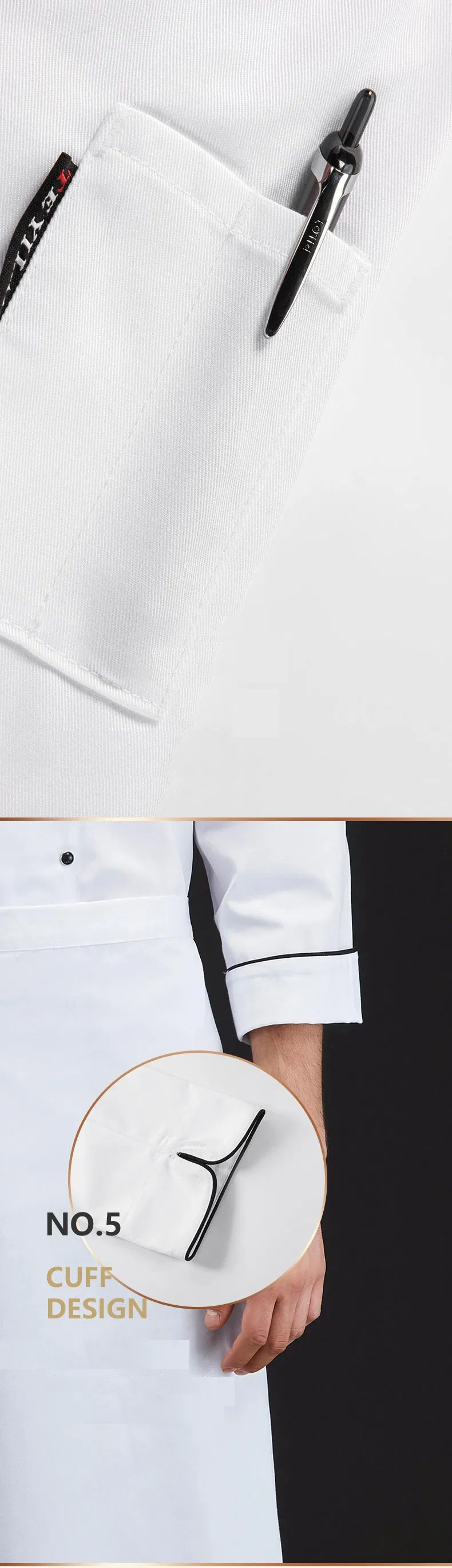 Uniforme de chef personalizado OEM para hombres, chaqueta de cocina para hotel, ropa de trabajo con logo para suministro al por mayor