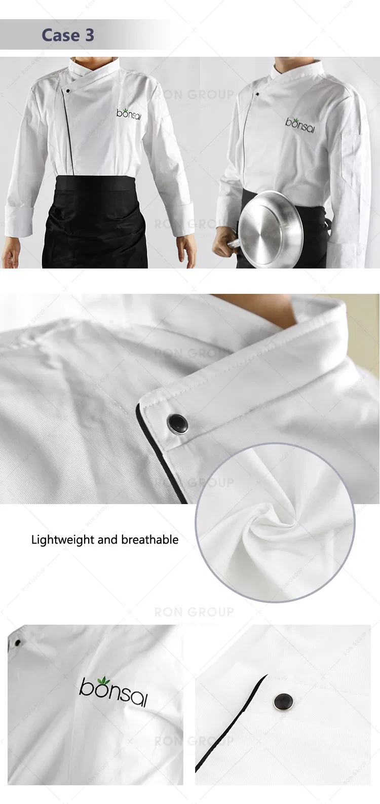 Chaqueta de uniforme de chef negra al por mayor