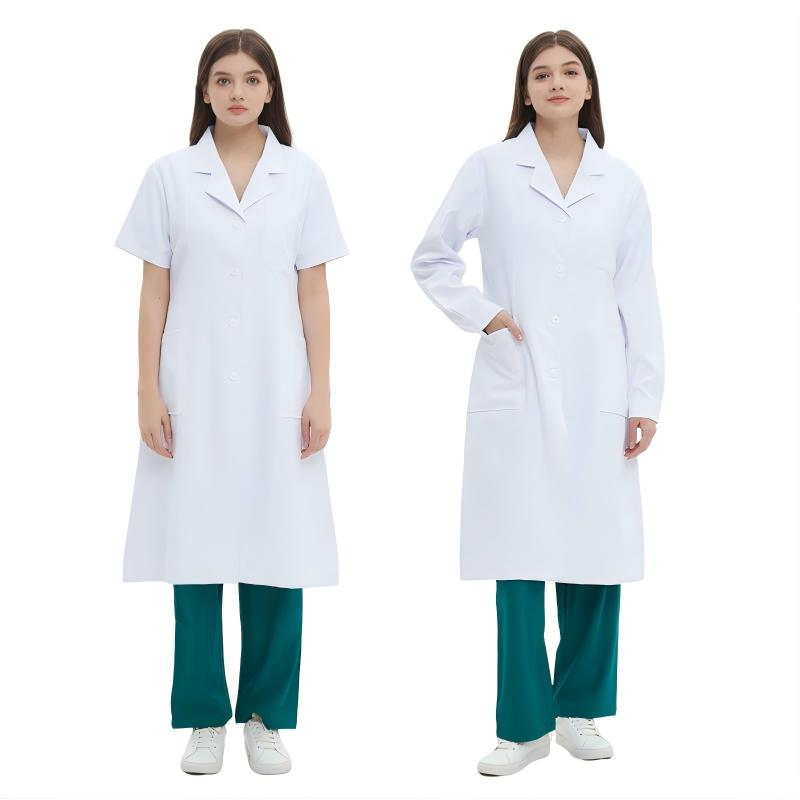Abrigo blanco de médico con diseño de solapa uniforme profesional de hospital bata médica