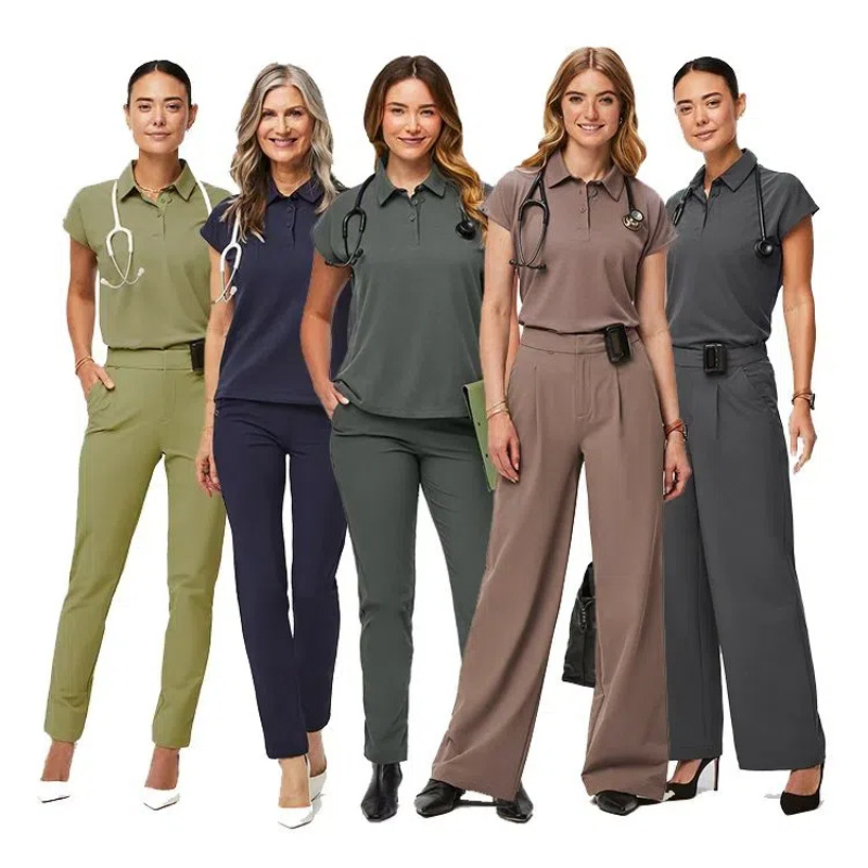 Conjuntos de uniformes de polo con hombros caídos, scrubs elásticos, uniforme médico, scrubs de hospital, scrubs de enfermería